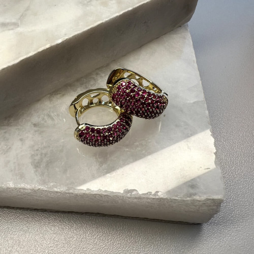 Brinco Argola Zirc Rosa/Azul Dourado