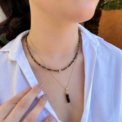 Colar Dupla Olho Tigre Dourado