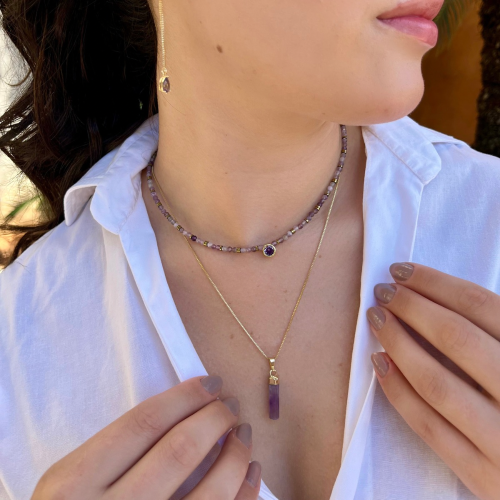 Colar Dupla Amestista Dourado