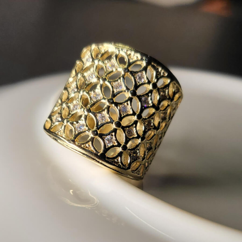 Anel Colmeia Dourado