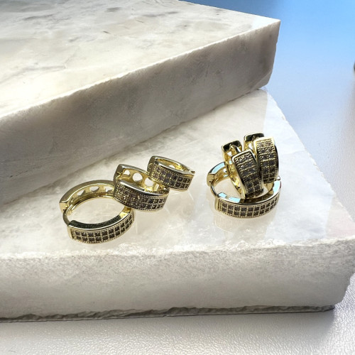 Brinco Trio Argola Dourado Zirconia