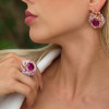 Conjunto Brinco Anel Flor Zircônia Dourado